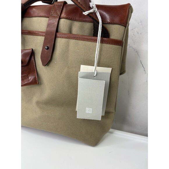 DUDU Vera Pelle Leather Canvas Crossbody Messenger Bag Postman Handbag Brown - Picture 12 of 16